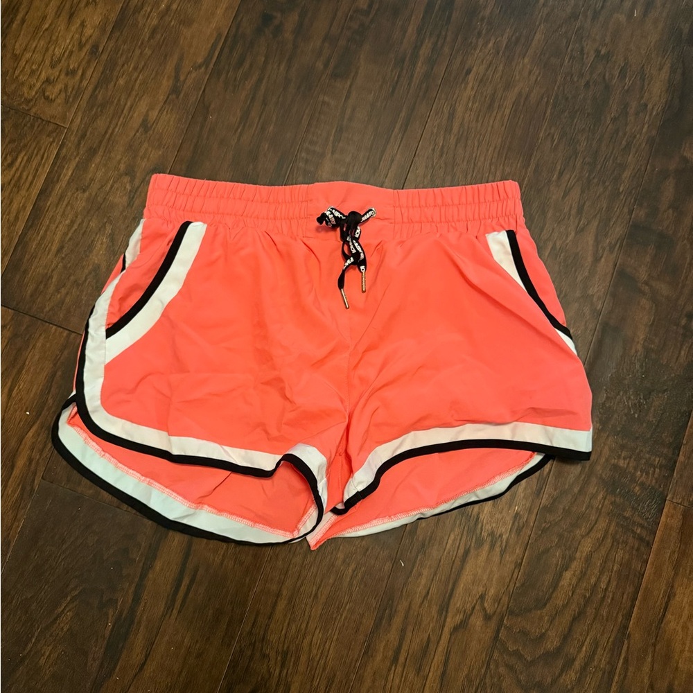 Pink Athletic Shorts with White Trim and Drawstring